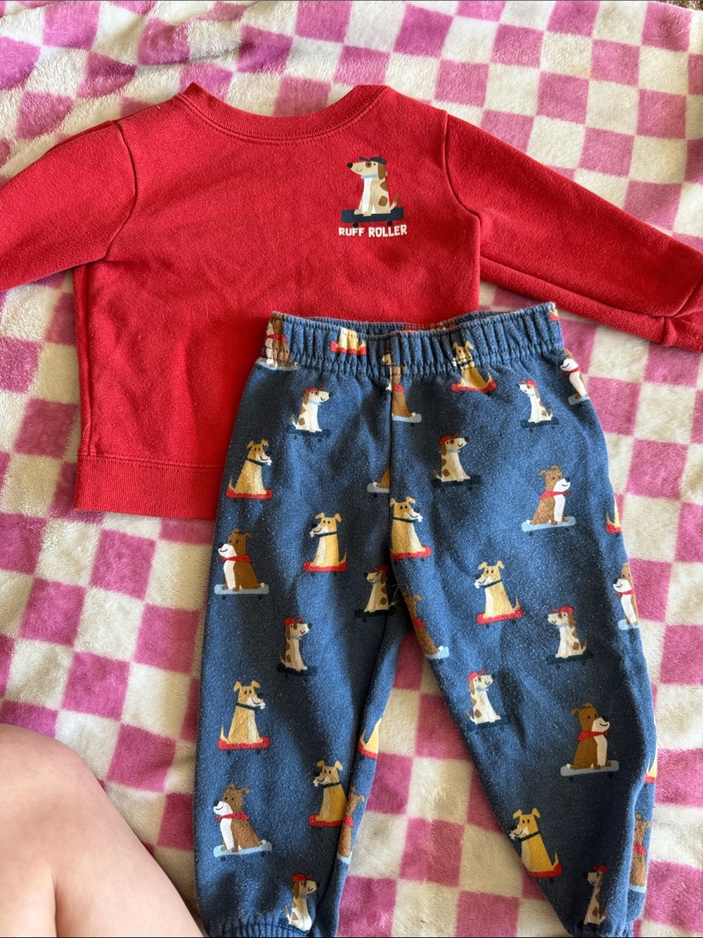 Red 'Ruff Roller' Sweatshirt & Navy Dog Print Joggers Set